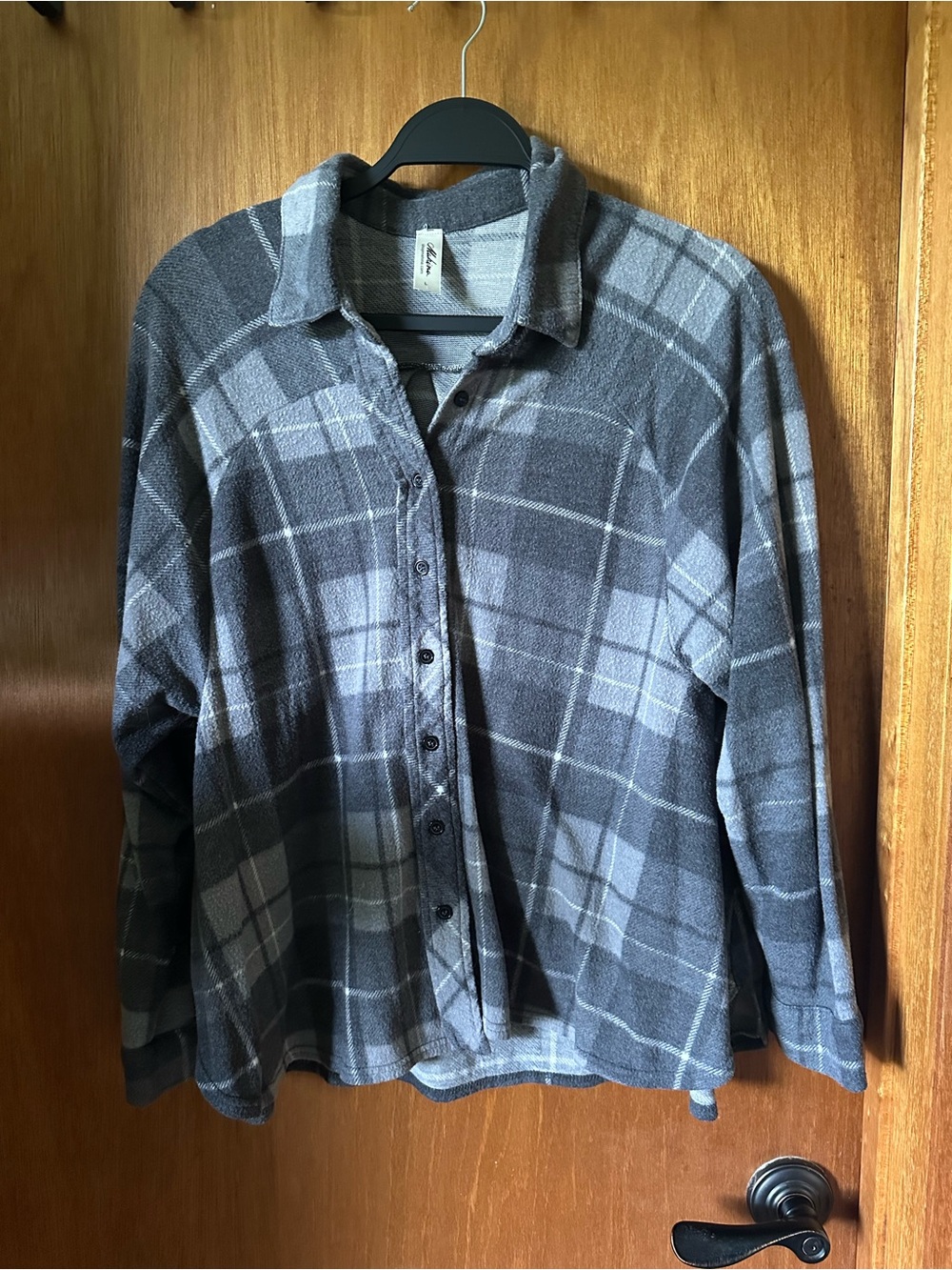 Mahina Grey Fleece Plaid Button-Up Shirt - Women’s